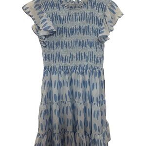 J. Marie Blue and White Ruffle Sleeve Dress